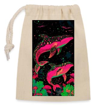 Des baleines au cosmos néon dans la mer des étoiles - Sac cadeau en coton avec cordon (14 x 20 cm) - nature - Devant