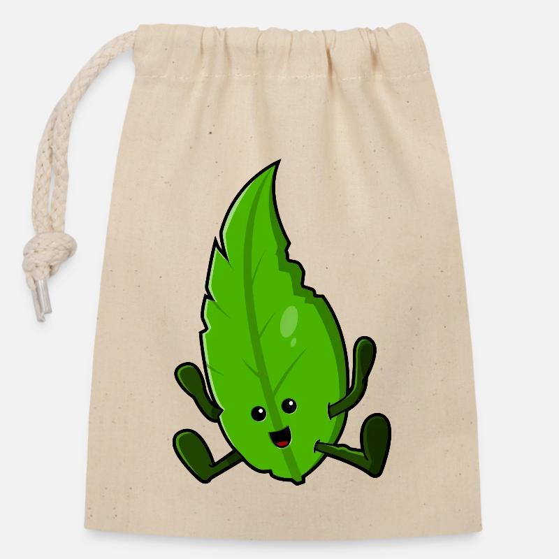 Happy Leaf - Closable cotton gift bag (14x20cm) - nature