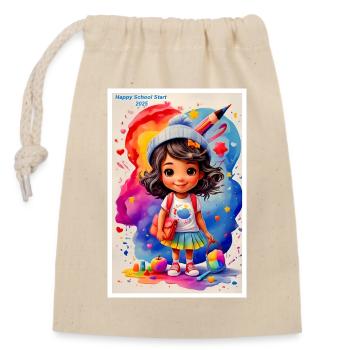 Fashion & More "School Enrollment 2025" 🎒📏🍎😎❣️ - Closable cotton gift bag (14x20cm) - nature - Front