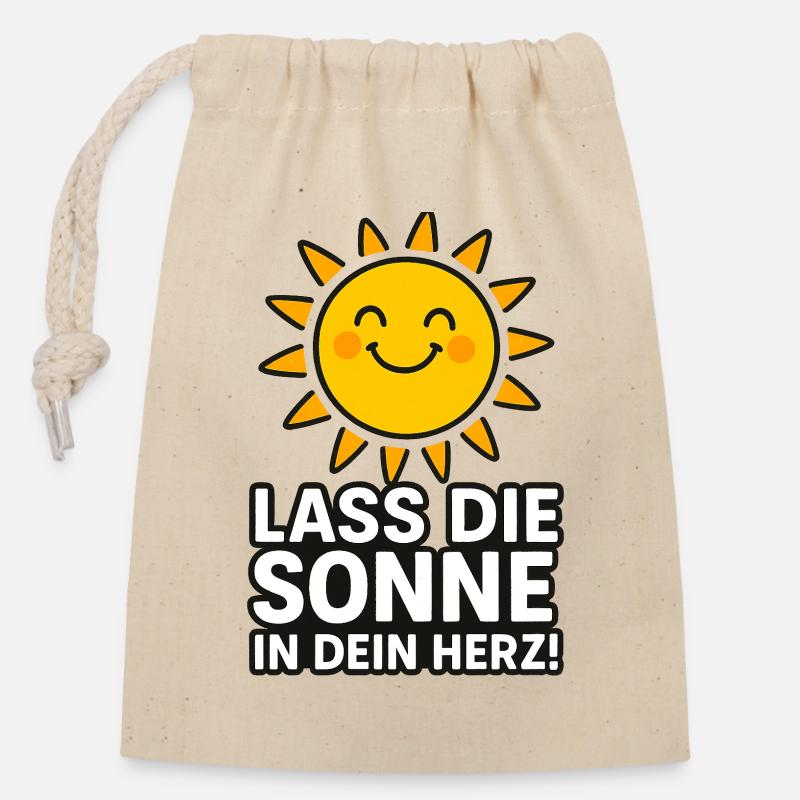 Lass_die_Sonne_in_dein_Herz - Verschließbarer Geschenkbeutel aus Baumwolle (14x20cm) - Natur