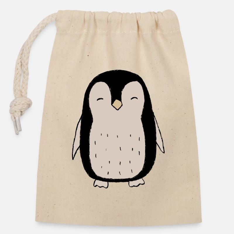 Penguin - Closable cotton gift bag (14x20cm) - nature