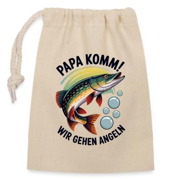 Papa komm wir gehen Angeln springender Hecht - Verschließbarer Geschenkbeutel aus Baumwolle (14x20cm) - Natur - Vorne