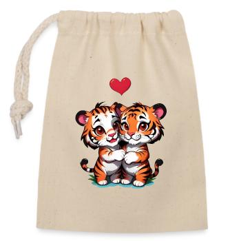 Verschenke diese süßen Tiger zum Valentinstag - Verschließbarer Geschenkbeutel aus Baumwolle (14x20cm) - Natur - Vorne