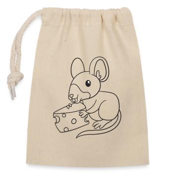Mouse, mice, cheese, gift, gift idea - Closable cotton gift bag (14x20cm) - nature - Front