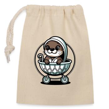 Mignon bébé loutre dans un lit bébé - Sac cadeau en coton avec cordon (14 x 20 cm) - nature - Devant