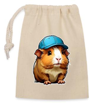 Guinea pig with blue cap - Closable cotton gift bag (14x20cm) - nature - Front