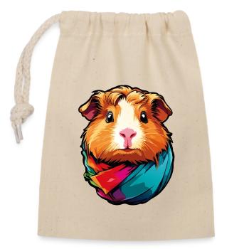 Cute guinea pig with colorful scarf - Closable cotton gift bag (14x20cm) - nature - Front