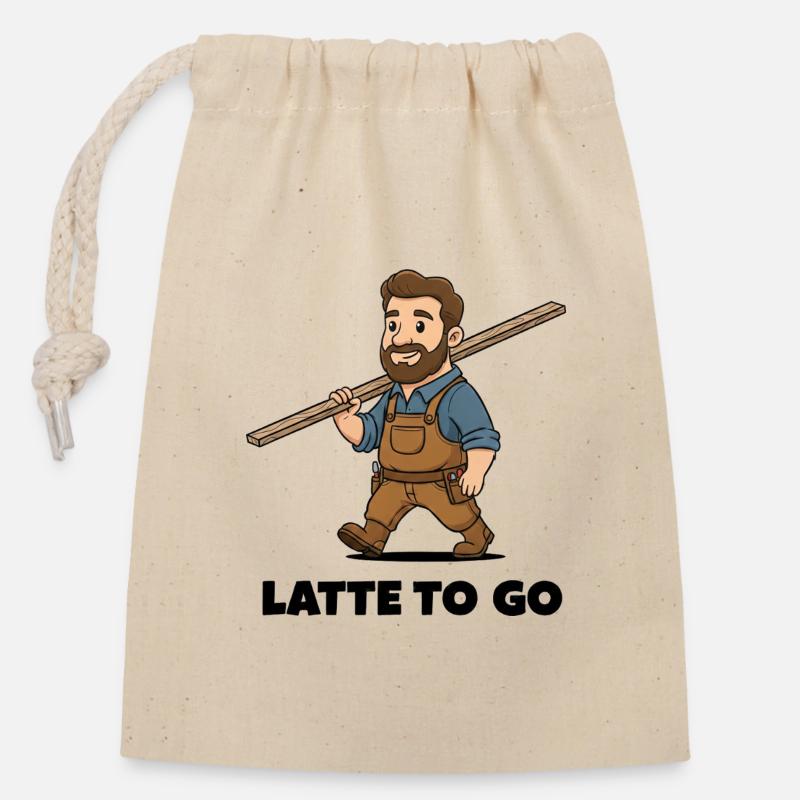 Latte to go - Verschließbarer Geschenkbeutel aus Baumwolle (14x20cm) - Natur