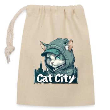 Mode aus Katzenstadt: Eleganz für Trendsetter - Verschließbarer Geschenkbeutel aus Baumwolle (14x20cm) - Natur - Vorne