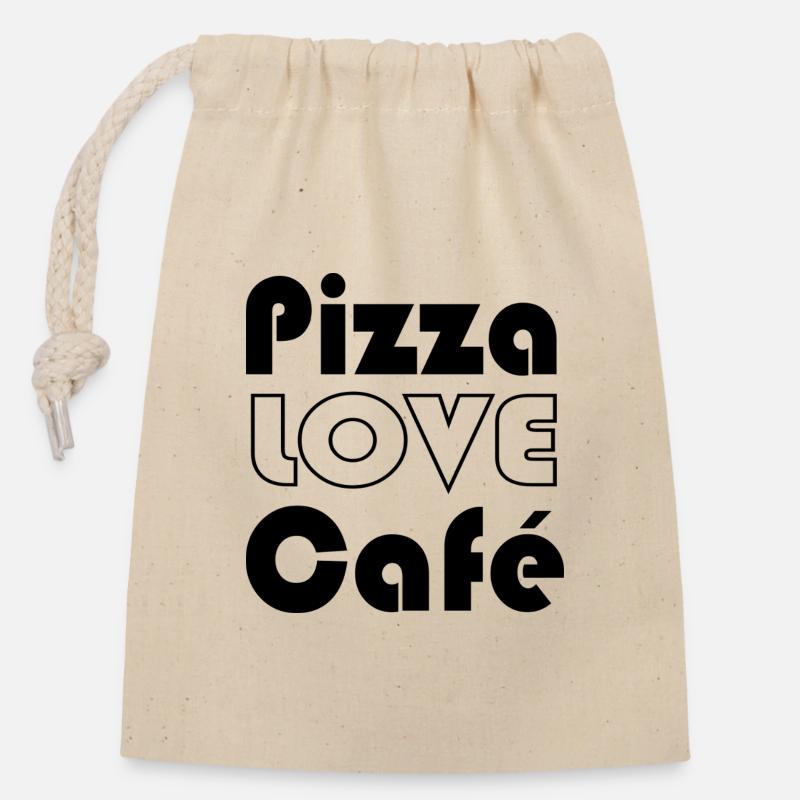 pizza love café - Sac cadeau en coton avec cordon (14 x 20 cm) - nature