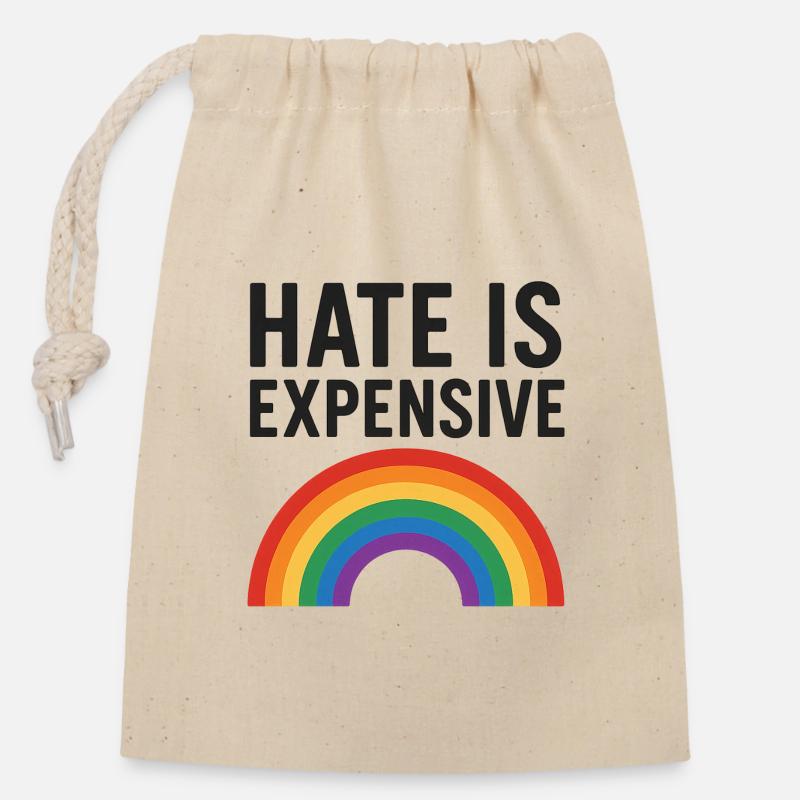 Hate Is Expensive Rainbow - Verschließbarer Geschenkbeutel aus Baumwolle (14x20cm) - Natur