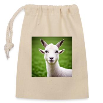 White goat in close-up - Closable cotton gift bag (14x20cm) - nature - Front