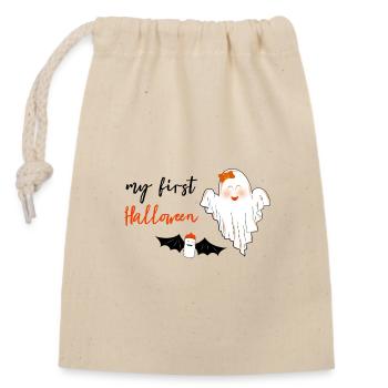 Mon premier Halloween | Doux fantôme pour Halloween - Sac cadeau en coton avec cordon (14 x 20 cm) - nature - Devant
