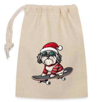 Havanese Dog Christmas Skateboard - Closable cotton gift bag (14x20cm) - nature - Front