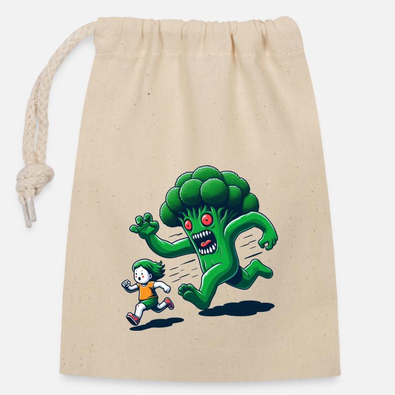 Monsters Broccoli Funny - Closable cotton gift bag (14x20cm) - nature