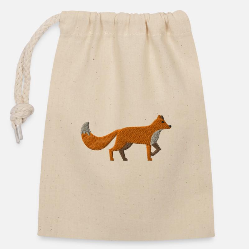 Fuchs bestickt - Verschließbarer Geschenkbeutel aus Baumwolle (14x20cm) - Natur