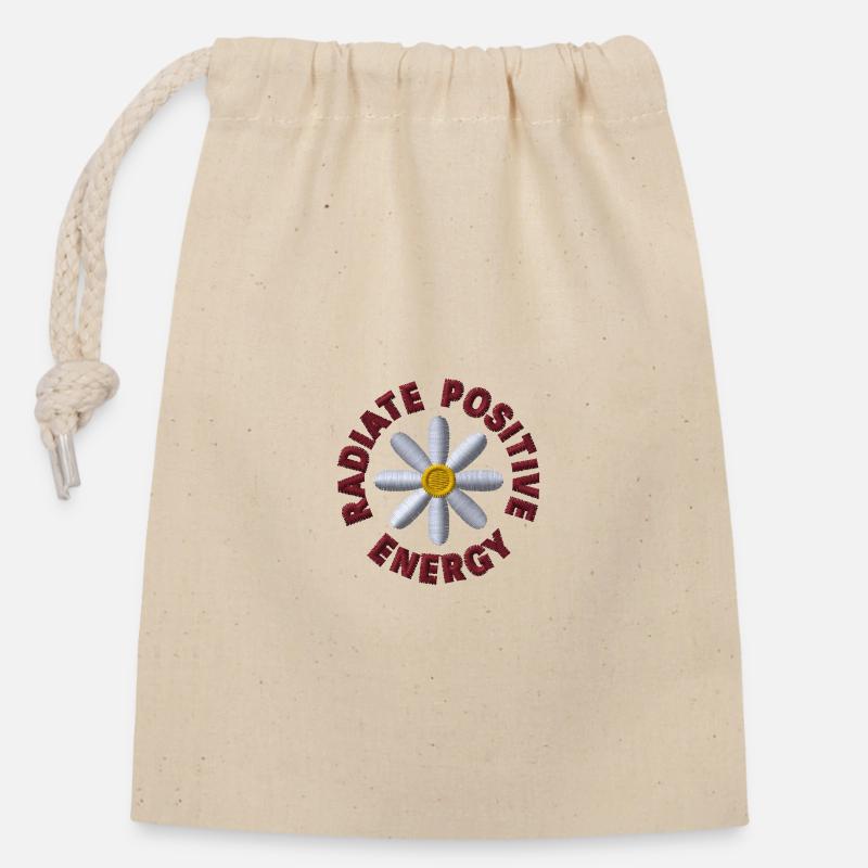Fleur brodée - Sac cadeau en coton avec cordon (14 x 20 cm) - nature