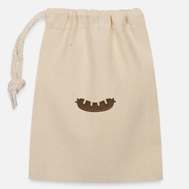Bratwurst brodée - Sac cadeau en coton avec cordon (14 x 20 cm) - nature