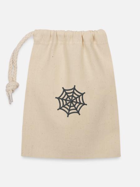 Embroidered spider web - Closable cotton gift bag (14x20cm) - nature