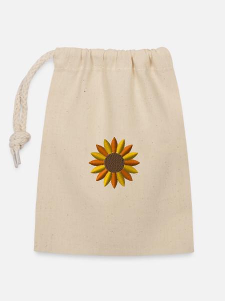 Sonnenblume bestickt - Verschließbarer Geschenkbeutel aus Baumwolle (14x20cm) - Natur