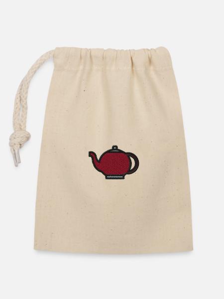 Tea kettle embroidered - Closable cotton gift bag (14x20cm) - nature