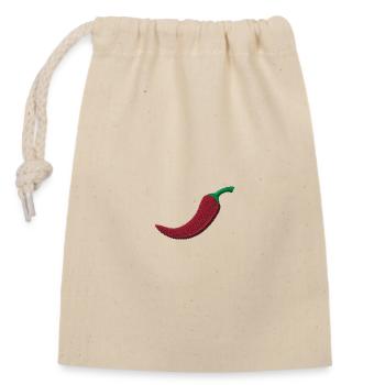 Embroidered chili - Closable cotton gift bag (14x20cm) - nature - Front