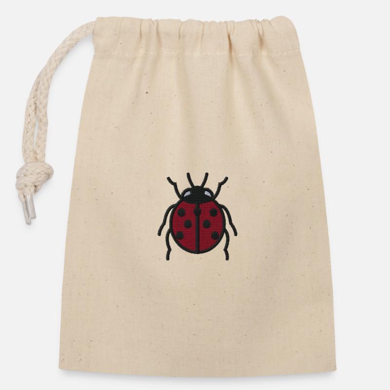 Ladybug embroidered - Closable cotton gift bag (14x20cm) - nature