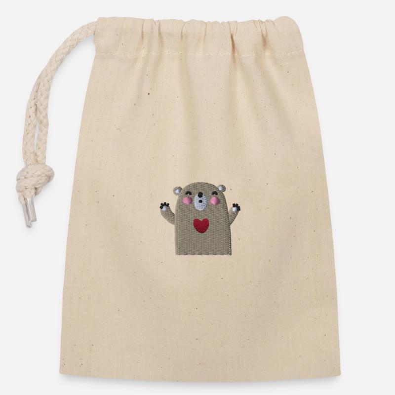 Hugging bear - Closable cotton gift bag (14x20cm) - nature