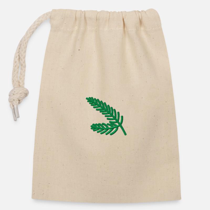 Branches de sapin brodées - Sac cadeau en coton avec cordon (14 x 20 cm) - nature