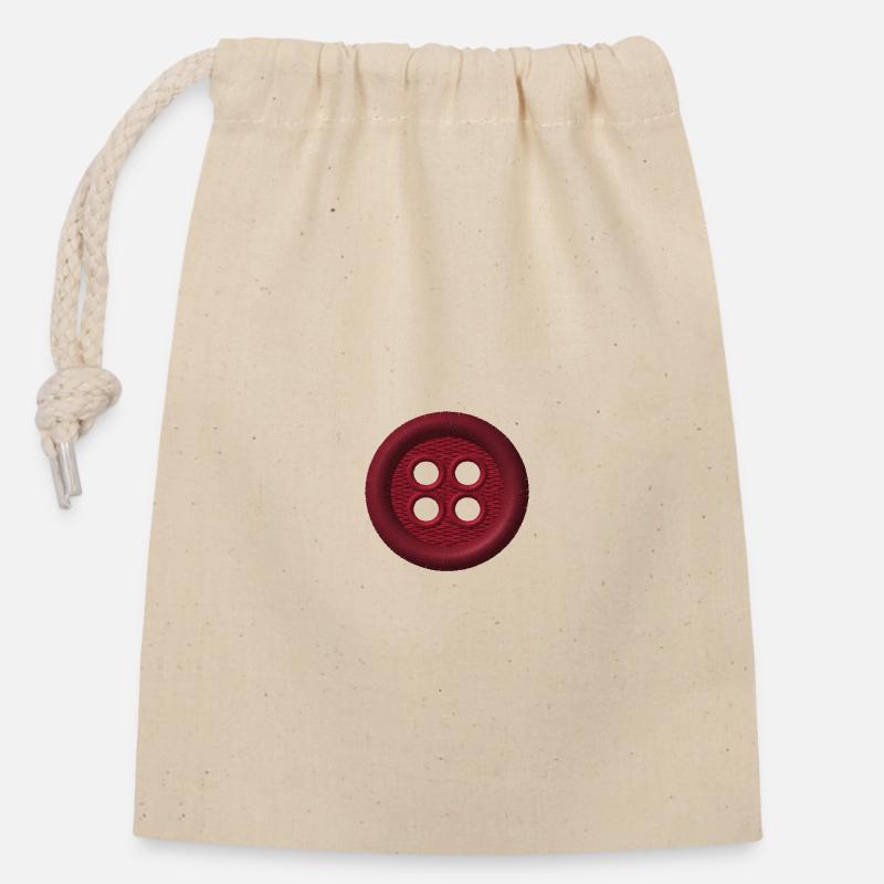 Bouton brodé - Sac cadeau en coton avec cordon (14 x 20 cm) - nature