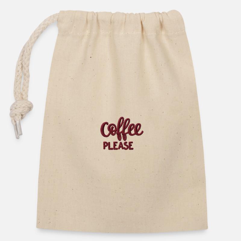 Schriftzug Coffee please bestickt - Verschließbarer Geschenkbeutel aus Baumwolle (14x20cm) - Natur