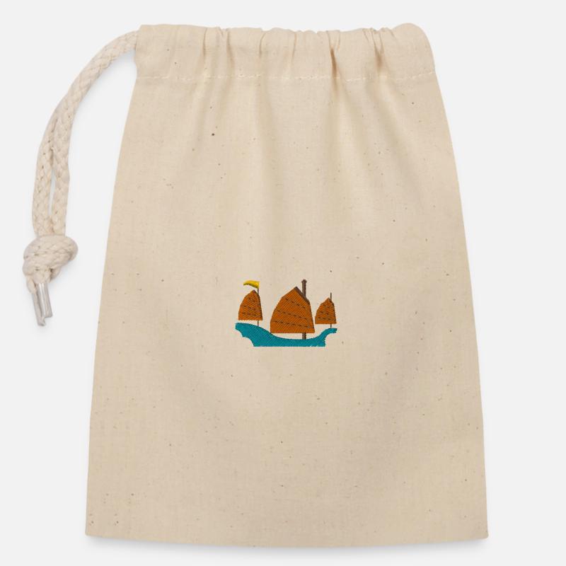 Sailing ship - Closable cotton gift bag (14x20cm) - nature