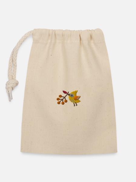 Berry bird - Closable cotton gift bag (14x20cm) - nature