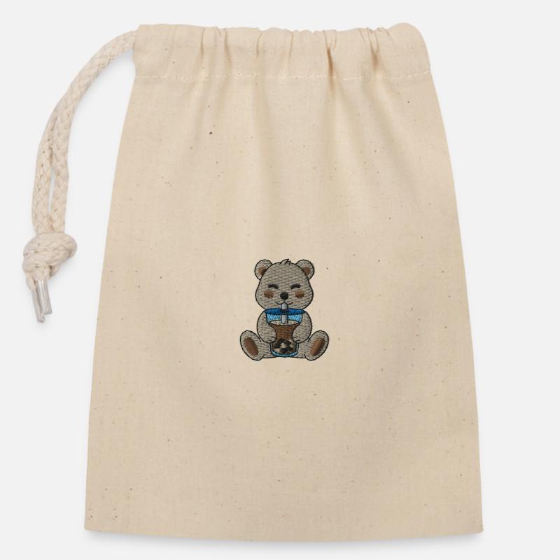 Ours en peluche Bubbletea - Sac cadeau en coton avec cordon (14 x 20 cm) - nature