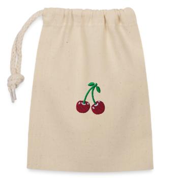 Cerises brodées - Sac cadeau en coton avec cordon (14 x 20 cm) - nature - Devant
