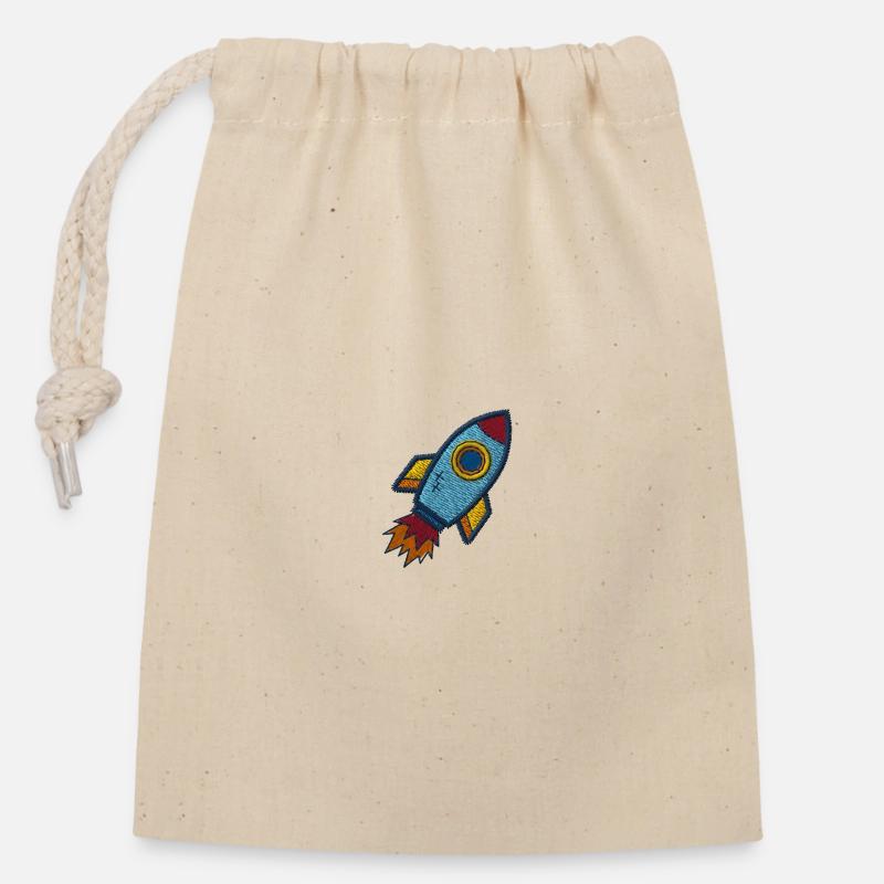 Spaceship - Closable cotton gift bag (14x20cm) - nature