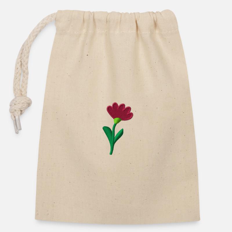 Blume bestickt - Verschließbarer Geschenkbeutel aus Baumwolle (14x20cm) - Natur