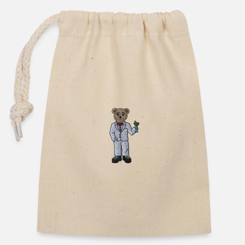 Teddybär 6 - Verschließbarer Geschenkbeutel aus Baumwolle (14x20cm) - Natur