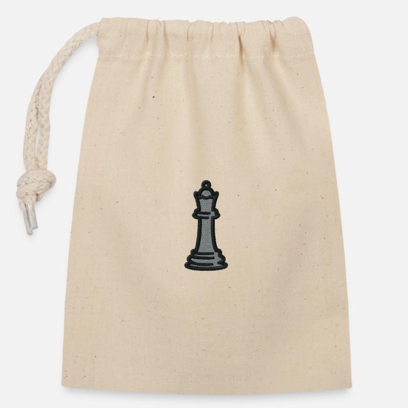 Pièce d’échecs brodée - Sac cadeau en coton avec cordon (14 x 20 cm) - nature