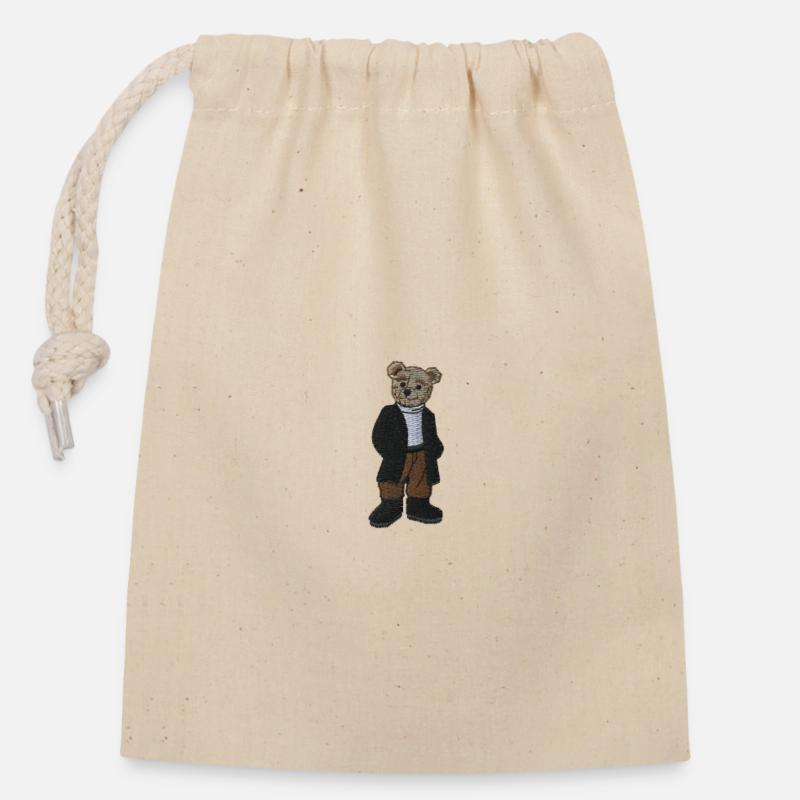 Teddybär 12 - Verschließbarer Geschenkbeutel aus Baumwolle (14x20cm) - Natur