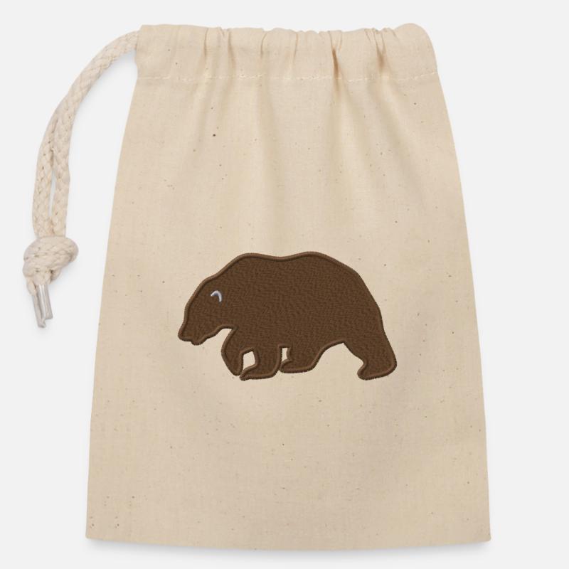 Braunbär bestickt - Verschließbarer Geschenkbeutel aus Baumwolle (14x20cm) - Natur