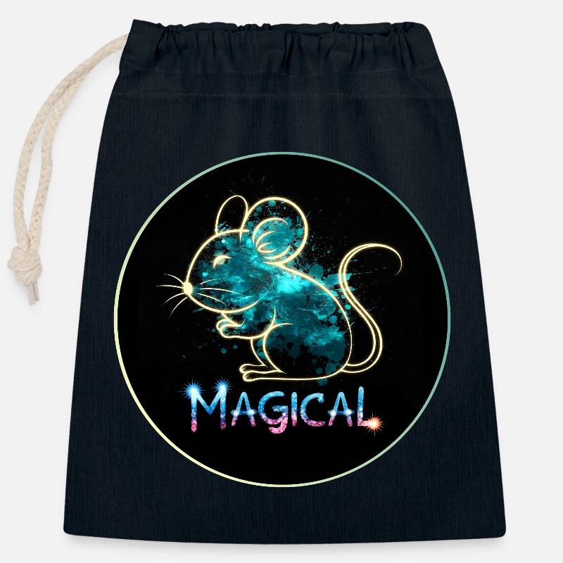 Rat magique - Sac cadeau en coton avec cordon (25 x 30 cm) - bleu marine