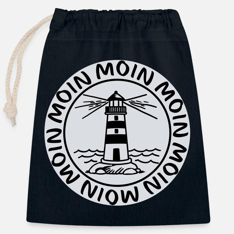 Phare de Moin Moin – Conception côtière maritime - Sac cadeau en coton avec cordon (25 x 30 cm) - bleu marine