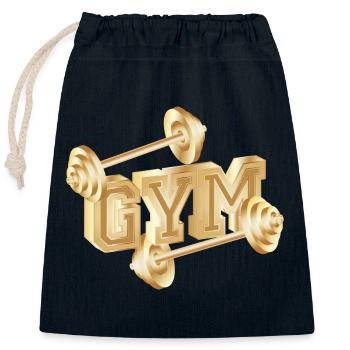 gold-tone dumbbell typography for gym enthusiasts - Closable cotton gift bag (25x30cm) - navy - Front
