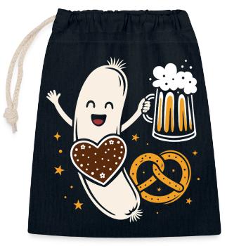 Weißwurst à la bière et bretzel - drôle & bavarois - Sac cadeau en coton avec cordon (25 x 30 cm) - bleu marine - Devant