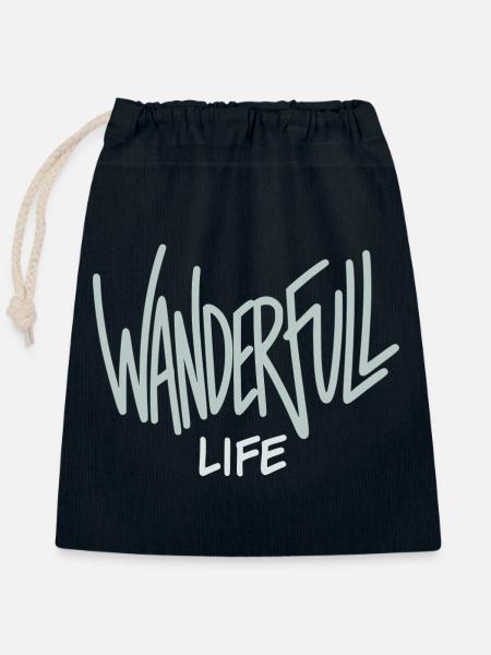 Wanderfull Life - Wortspiel Wandern - Verschließbarer Geschenkbeutel aus Baumwolle (25x30cm) - Navy