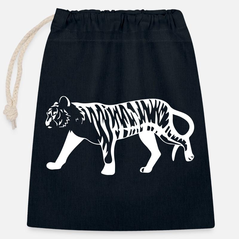 Stilisierter Tiger mit Tiermuster - Verschließbarer Geschenkbeutel aus Baumwolle (25x30cm) - Navy