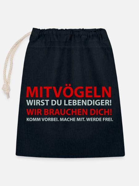 MITVÖGELN Wir brauchen dich - Verschließbarer Geschenkbeutel aus Baumwolle (25x30cm) - Navy
