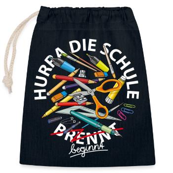 Hurra die Schule brennt - Verschließbarer Geschenkbeutel aus Baumwolle (25x30cm) - Navy - Vorne