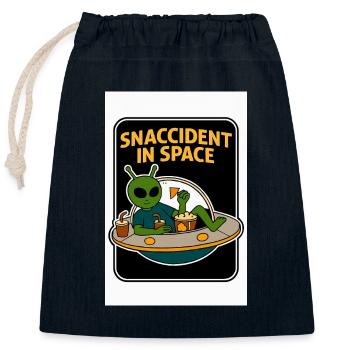 Alien UFO Lounge T-Shirt – Snaccident in Space - Verschließbarer Geschenkbeutel aus Baumwolle (25x30cm) - Navy - Vorne